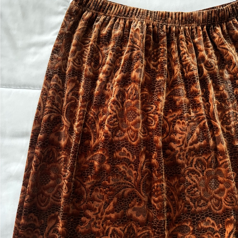 Vintage Velvet Susan Graver Rust Patterned Maxi Skirt
